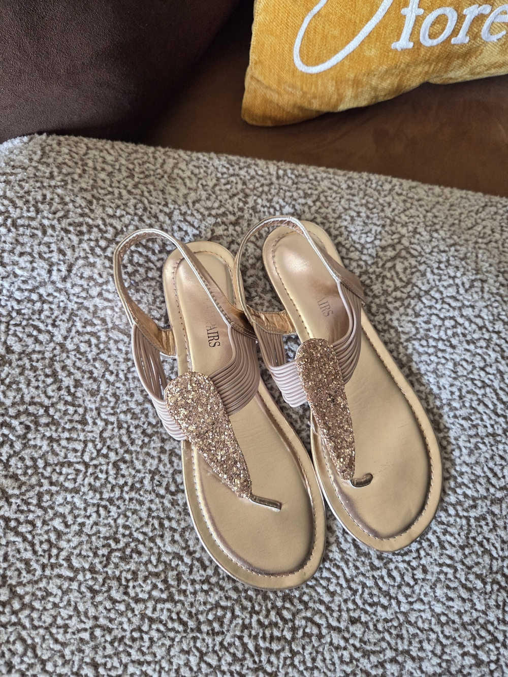 Sequin T-strap Slingback Sandals - Rose Gold